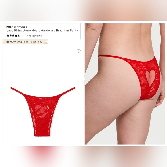 Victoria's Secret Dream Angel's Lace Rhinestone Heart Hardware Brazilian Panty - Picture 1 of 9